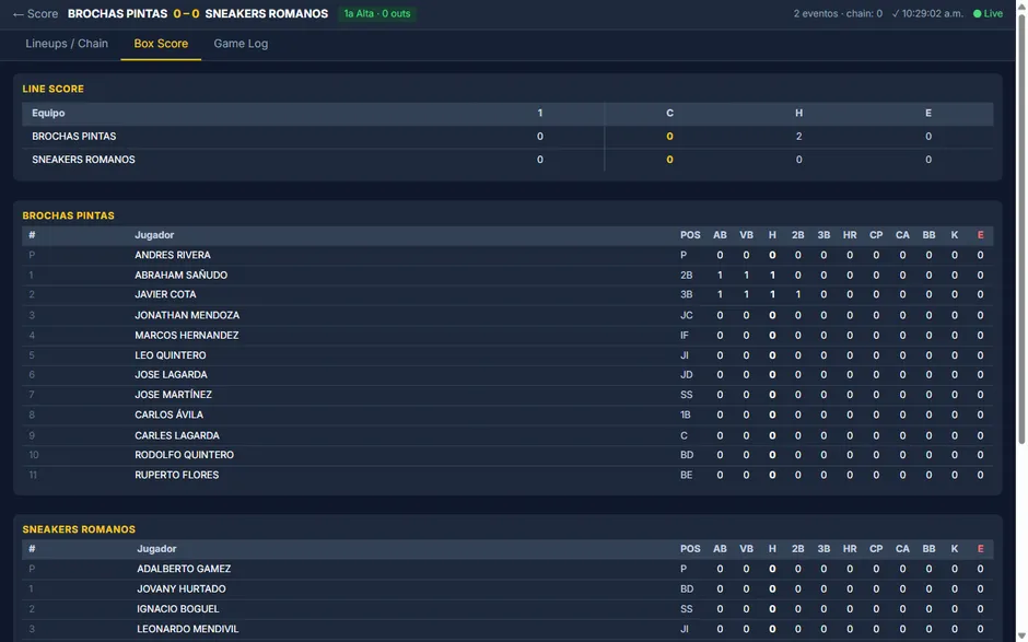 Estadísticas en vivo durante el juego: box score y play-by-play que se actualizan con cada jugada