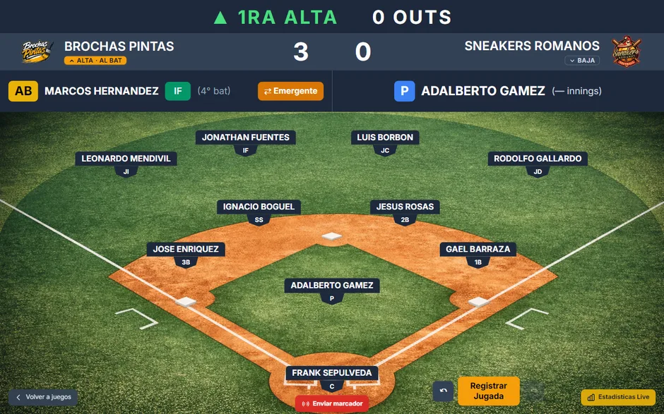 El anotador envía el marcador desde la app y el juego aparece en vivo en el portal público